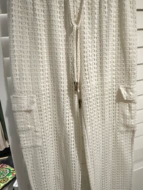Surf Gypsy White Crochet Knit Drawstring Pants with Tassels size large